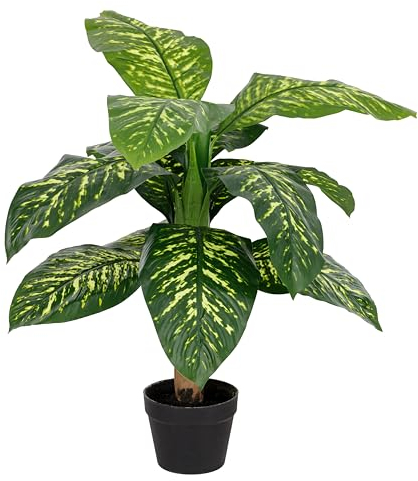 Baroni Home Pianta Artificiale per Interno ed Esterno, Pianta Banano Dieffenbachia Finta Decorativa per Soggiorno, Camera da Letto, Cucina, Altezza di 80 cm