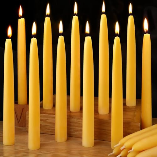 24 Packs Natural Beeswax Taper Candles 8 inch Beeswax Candles Smokeless Unscented Pure Bees Wax Candlesticks 8 Hour Burn Time Dripless Bees Wax Candles for Home Prayer