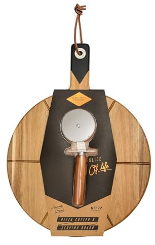 Gentlemen's Hardware Pizzaschneider aus Edelstahl und Servierbrett aus Akazienholz, 1,5 x 38,1 x 50,1 cm, Slice of Life