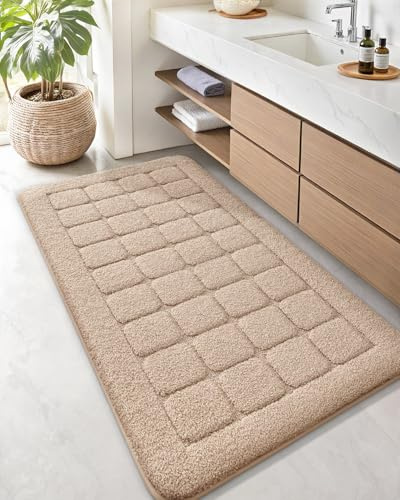 COLOR&GEOMETRY Badezimmerteppich Groß Badematte rutschfest 61 x 110 cm, Badteppich Waschbar Weiche Absorbierende Badvorleger Teppich Badezimmer für Badezimmerboden Dusche Badewanne, Beige