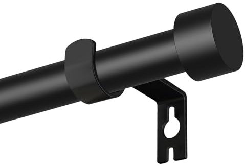 Gardinstång svart, 63–303 cm gardinstång med enkel ändkåpa och hållare, 16 mm gardinstång för sovrum, vardagsrum, kök | Elegant dekorativ gardinstång med enkel ändkåpa och hållare för sovrum, vardagsrum