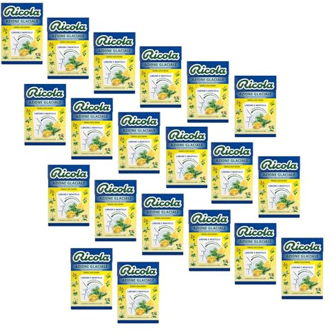 Ricola® | Caramelos duros de acción glacial | Caramelos de hierbas suizas sin azúcar, limón y mentol - 20 cajas (1000 Gr)