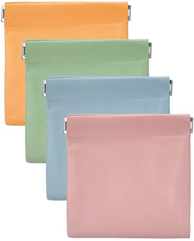 sousac 4 Pcs Small Pocket Cosmetic Bag for Purse, Mini Waterproof Lambskin Portable Makeup Bag, Pretty Cute Coin Pouches Lipstick Storage Organizer for Cosmetics Headphones Jewelry