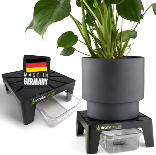 DrainMaster® Blumentopf Untersetzer 24x24cm - Einzelset inkl. Ablaufwanne - Pflanzuntersetzer eckig Blumen Pflanzen Drainage Indoor/Outdoor - Ideales Zubehör für Growzelt - Made in Germany