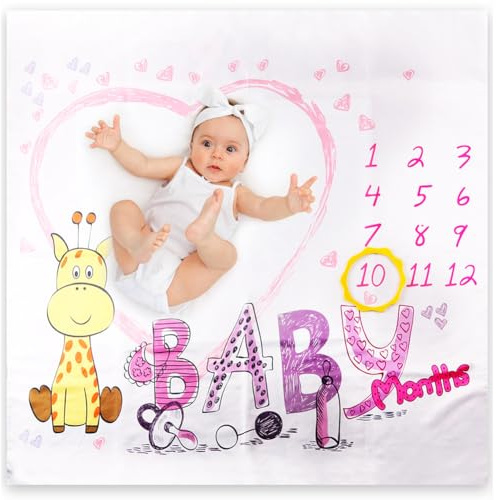 ISAKEN Coperta Mesi Neonato Tappeto Mesi per Maschio o Femmina 100cmx100cm Tappeto Mesi Neonato Copertina Neonato per Bambino, Regalo per Baby Shower e Feste di Compleanno Bimbi