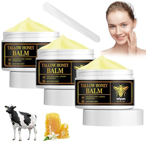 Tallow Honey Balm 3PCS Beef Tallow Cream Skin Care Beef Tallow Moisturiser Tallow Face Cream Instant Wrinkle Remover Natural Grass Fed Beef Raw Wild Honey Organic Beef Tallow for All Type Skin,30g