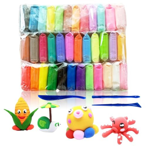 36 Pack Modellierung Clay Teig Plasticine Modellierung Lehm,36 Farben Ultra Licht Air Trockene Knete DIY Polymer mit,36 Farben Modellierung Lehm Modellier Werkzeug für Jungen und Mädchen