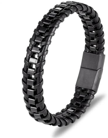 Armband, Armband, Schmuck, Damen Und Herren Lederschmuck Punk Fahrradkette Magnetarmband Männer Mehrschichtiges Geflecht Echtlederarmband Schwarz