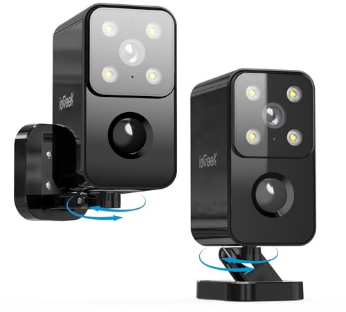 ieGeek 2K Rotation à 180° Camera Exterieur sans Fil Batterie, Vision Nocturne Couleur, Audio Bidirectionnel, Détection de Mouvement AI et PIR, Alexa, Local/Cloud, IP65, S3, Noir, 2pcs