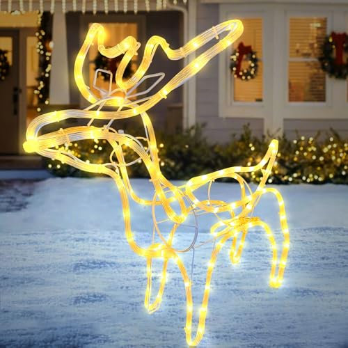 Weihnachtsdeko Aussen LED Rentier Weihnachtsbeleuchtung Außen Figuren,Weinachtsdekorationen Figur Beleuchtet Außen,Weihnachtsbeleuchtung Hirsch Deko Weihnachten Outdoor Garten Deko (04)