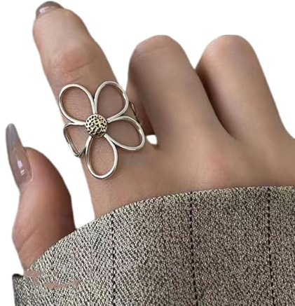 WYLXIN Anello da Uomo Anello Floreale Margherita per Donne Anello Aperto Semplice Anello di Dito Indice alla Moda-Fiore