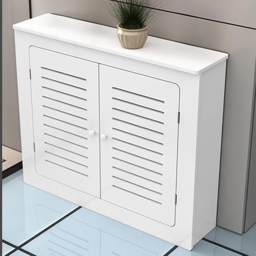 NEVLVEA Mensola Per Armadio Riscaldante Con Design A Doghe, Copritermosifone Bianco, Armadio Riscaldante Con Doppie Ante E Ripiani Portaoggetti, Ripiano Per Termosifone In PVC(L100xH70xW15cm)
