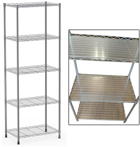 5 Tier Metal Wire Shelving Unit, Heavy Duty Storage Rack, 125kg Capacity | Free Standing, Rack Organiser for Garage, Kitchen, Utility Room or Office, Storage Rack