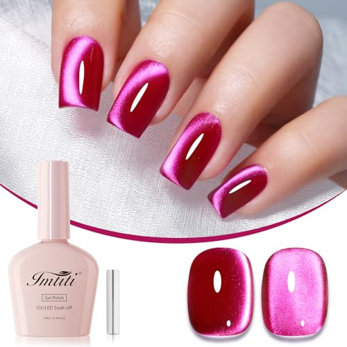 Imtiti Granatrött gelnagellack med kattögon, 10 ml, djupt vinrött, magnetiskt aurora, UV LED, soak off, 28+ dagar, högglans, salongskvalitet, nagelkonst, magnetstav, dam, flicka, gåva, 10,05 ml