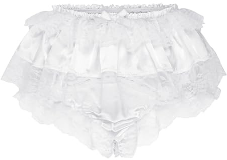 Satini Con Volant Pizzo Femminuccia Pieghettato Francese Mutandoni Slip Lingerie Setoso Raso Biancheria Intima Mutandine (Bianco - Pizzo Bianco, S)