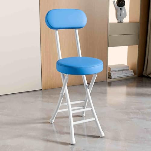YHDMDQ Sgabello Richiudibile per Casa, Sgabello da Cucina Pieghevoli Portatili con Schienale, Sgabello da Banco Pieghevoli Imbottite in Pelle per Eventi Festa Giardino Patio(Blue)