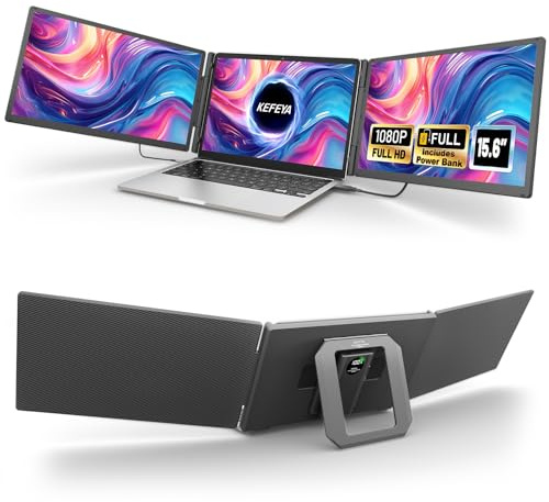 KEFEYA Portable Monitor for Laptop, 14” Full HD IPS Display Screen, Triple Laptop Screen Extender, Work with 13”-17” Mac Windows Chrome