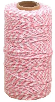 Nvzi Cuerda de cordel rosa y blanco, cuerda de 328 pies para panaderos de Navidad, cuerda de embalaje resistente de 1.5 mm para manualidades, decoración de Navidad, envoltura de regalos, envoltura de