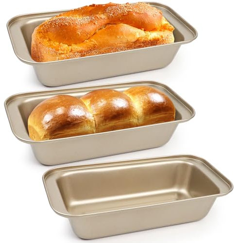 ROTKUSZ Pack de 3 Moldes Para Pan, 25.4 * 13 * 5.8CM, Molde para Pan de Acero al Carbono Antiadherente, Rectangular Molde Horno Antiadherente, Ideales para Hornear