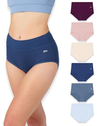 Bea Lot de 6 Culottes pour Femme Taille Haute en Bambou, Culotte pour Femme Gainante en Bambou Ultra Douce, Respirante et Légèrement Gainante