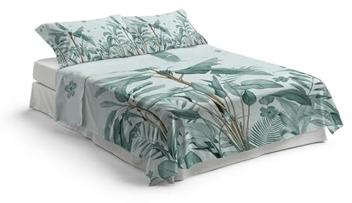 NARCISO - Lenzuola Matrimoniali 100% Cotone Stampate con Fantasie Originali Realizzate e Stampate in Italia con Inchiostro Sicuro per la Pelle, Completo Letto Matrimoniale 4 Pezzi (Palmas Ottanio)