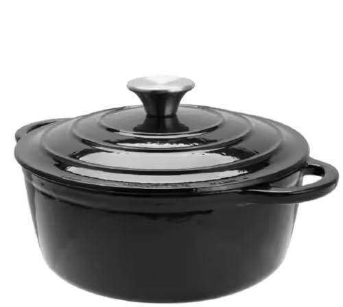 Everypan Eclat Cast Iron Dutch Oven, Non-Stick Ovenproof Enamelled Casserole Pot, Oven Safe up to 260°C – Sturdy Dutch Oven Cookware - Baking, Braising, and Cooking (Black, Round 2.5 L)