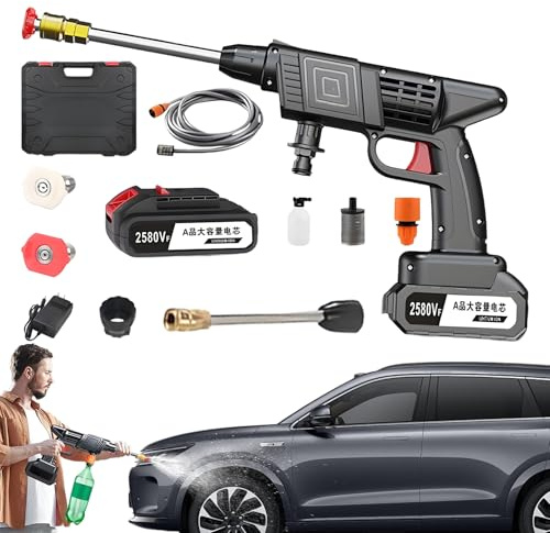 Xijobido Nettoyeur Haute Pression sans Fil - Nettoyeur Haute Pression Portable - Outil D'arrosage Réglable avec Accessoires pour Jardin Extérieur Maison Et Voiture