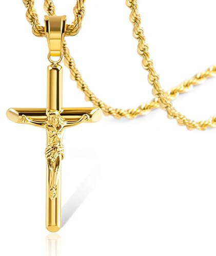 ALEXCRAFT Crucifix Necklace for women Gold Jesus Christ Cross Necklace Gold 92 Cross Necklace for Women Gold Plated Necklace 55+5cm