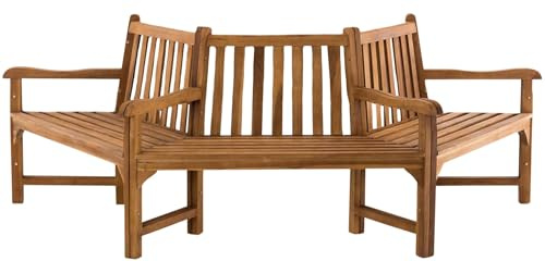 Unique Nature Teak-Gartenbank halbrund mit Rückenlehne – wetterfest – 250 cm Breite – Massivholz – Outdoor-Sitzbank für Garten, Terrasse oder Baum – FSC-Zertifiziert, ergonomisch geformt