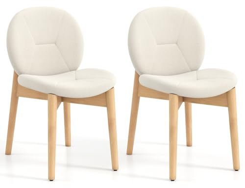 RELAX4LIFE Lot de 2 Chaises de Salle à Manger, Chaises de Cuisine Rembourrées avec Pieds en Bois de Caoutchouc, Siège et Dossier Courbés, Convient pour Salle à Manger, Cuisine et Salon