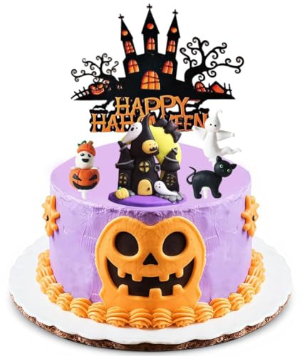 Halloween Happy Cake Topper Sets with Spider Ghost Cat Castle Halloween Cake Decorations for Pumpkin Party Decorations Supplies