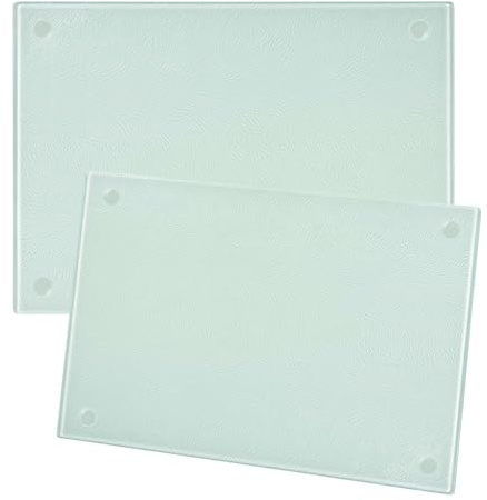 Schneidebrett Glas, 2 Stück Gehärtetem Schneidebrett mit Rutschfesten Silikonfüßen, 28x20cm Kratzfest Schneidbrett, Hitzebestädig Glasplatte Ideal für Küchenarbeitsplatte oder TischSchneidebrett