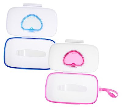 KONTONTY Tragbare Feuchttücherbox Zufällige Farbe 2 Stück-pack aus Pp mit Einfachem Einhandbetrieb und Frischeerhaltung für Kinderwagen und Unterwegs