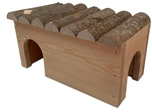 Nagerhaus-Kaninchenhaus-Hasenhaus-Meerschweinchenhaus-Hamsterhaus-2 EIN/AUSGÄNGE -Super hochwertiges,Robustes & stabiles Haus-Naturbelassen-Made IN EU- Verschiedene Größen (Haselnussholz, M)