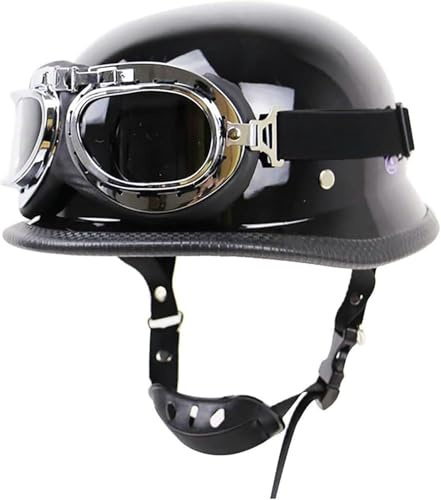Casco Da Moto Retrò In Stile Tedesco A Mezza Calotta, Casco Da Scooter Vintage Omologato ECE Con Occhiali Protettivi Per Uomo E Donna B,L56-58CM