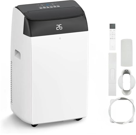 Climatizzatore Mobile12000 BTU, 5 in 1 Condizionatore Portatile Raffreddatore, Deumidificatore, Ventilatore, Modalità Notte, Ultra Silenzioso, con LED, Timer 24 h, Telecomando, fino a 52 m², A
