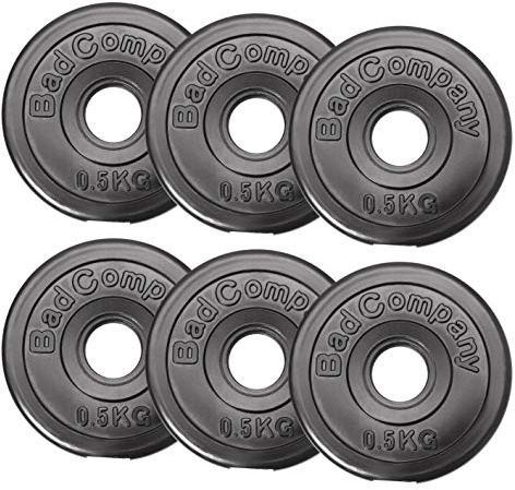 Bad Company Hantelscheiben 30/31 mm Kunststoff 3kg I Gewicht Set 6 x 0,5 kg I Gewichte für Langhantel und Kurzhantel