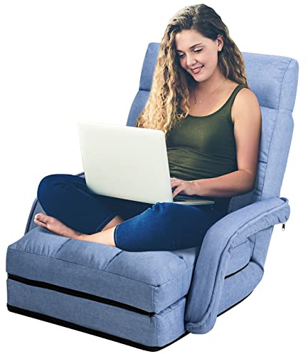 COSTWAY Fauteuil Convertible, Fauteuil Convertible 1 Place avec Oreiller, Rembourré avec Eponge Doux et Elastique, 5 Positions Disponibles pour Salon,Bureau,Chambre (Bleu)