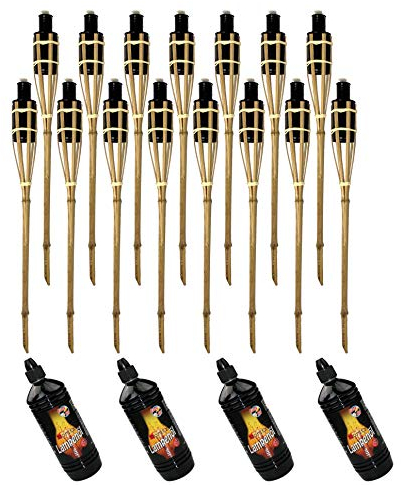 Moritz 15x Bambusfackeln Fackel 90 cm Standard Natur + 4X 1000ml Lampenöl Gartenfackel Ölfackeln Garten Deko Öllampe Wegleuchte
