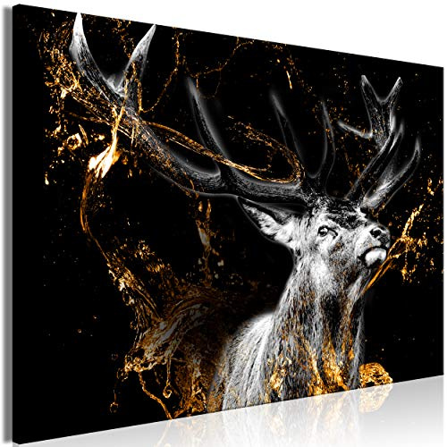 decomonkey Bilder Hirsch Abstrakt 120x80 cm 1 Teilig Leinwandbilder Tiere | Strukturleinwand, Holzkeilrahmen, Bild auf Leinwand, Wandbild, Kunstdruck, Wanddeko, Wohnzimmer, Wanddekoration, schwarz