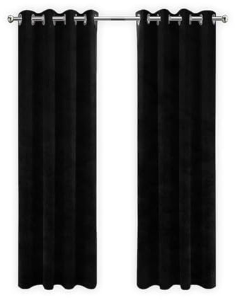 LW Collection Cortinas con Anillas Terciopelo Negro Confeccionadas 290x270cm - Cortinas confeccionadas con Anillas Terciopelo - Cortinas de Terciopelo - Cortinas Opacas - Apagón