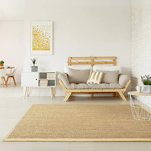KARAT Sisalteppich Tiger-Eye - 100% Sisal mit Bordüre - Rutschhemmende Rückseite - Teppich Bodenbelag (Natur DC-214, 200 x 290 cm)