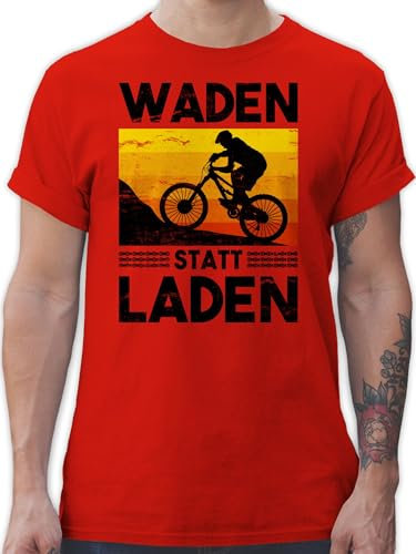 T-Shirt Herren - Radsport - Waden statt Laden Vintage - M - Rot - Geschenkideen für Fahrradfahrer Rad Mountainbike Shirt fahrradshirt Fahrrad Shirts männer fahrradgeschenke Radfahrer Tshirt
