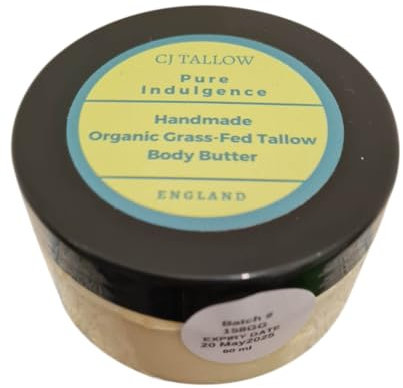 Beef Tallow Whipped Cream – Unscented Moisturiser With Jojoba Oil, Rosehip Oil & Vitamin C | For Dry Itchy Cracked Skin | 100% Organic Grass-Fed Tallow | Made in UK by (CJ Tallow) Net Wt 60ml
