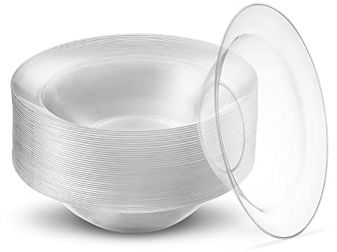 [10 oz 40 Pack] 10 Ounce Premium Heavy Weight Crystal Clear Classy Disposable hard Plastic Cereal & Soup Bowls