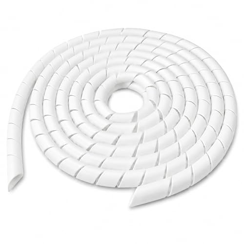 On1shelf® Extra Large Spiral Cable Wrap 25mm x 5m White | Heavy Duty Cable Tidy Sleeve for TV PC Gaming Desk Office Wire Organiser Cable Management