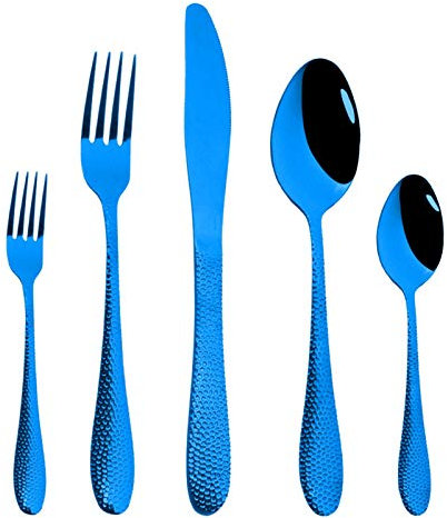 5 stücke Champagner Besteck Set Edelstahl Geschirr Set Service Messer Tee Gabel Löffel Besteck Küche Wohnwaren Geschirr Set essgeschirr (Color : Blue)