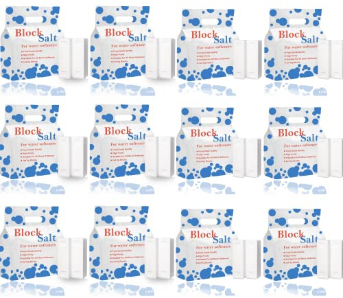 12 pack Water Softener Salt Blocks 100% Genuine Food Grade water softener salt block Compatible to All Water Softener Machine, Best For Laundry Kitchen Dishasher Industrial use Salt Block 12 pack