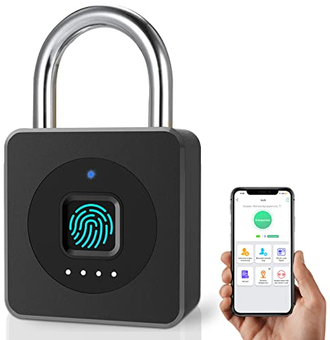 Vorhängeschloss Fingerabdruck, Eseesmart Schloss Fingerabdruck, Bluetooth Fingerabdruck Wasserdicht Vorhängeschlöss für Fitnessstudio, Gepäck, Lagerhäuser, Frachtauto, Garage, Spind