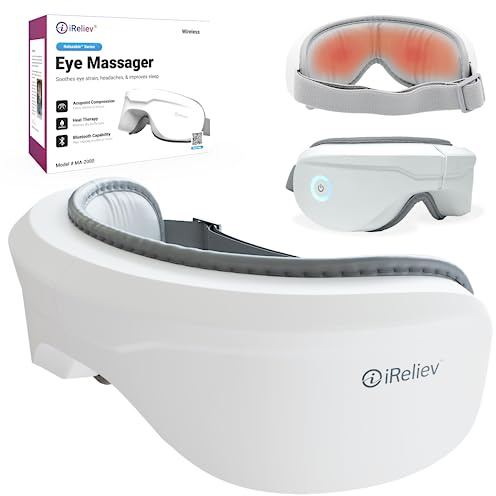 iReliev Eye Massager with Heat, Bluetooth Music Heated Massager for Migraines, Eye Strain, Dark Circles Eye Bags Dry Eye Improve Sleep, Best Gift for Women/Men
